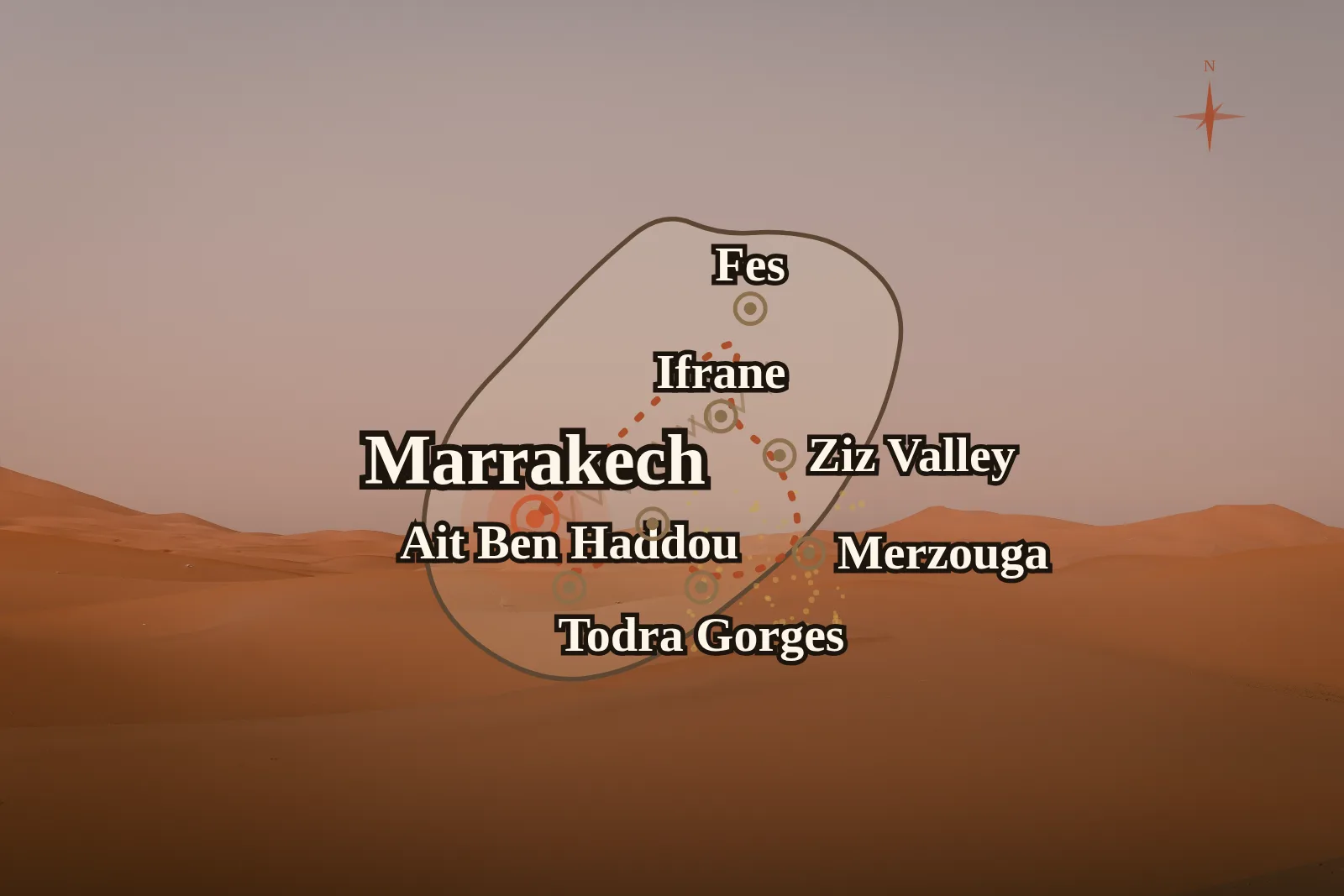 7 Days Morocco Grand Tour: Imperial Cities & Desert — route map 1