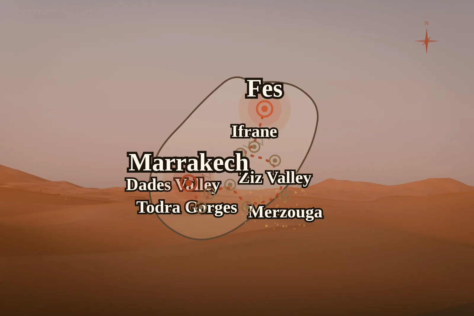Fes to Marrakech Desert Tour 3 Days — route map 2